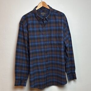 Pendleton Mason Men’s Flannel Long Sleeve Shirt Blue Brown Plaid Cotton XXL
